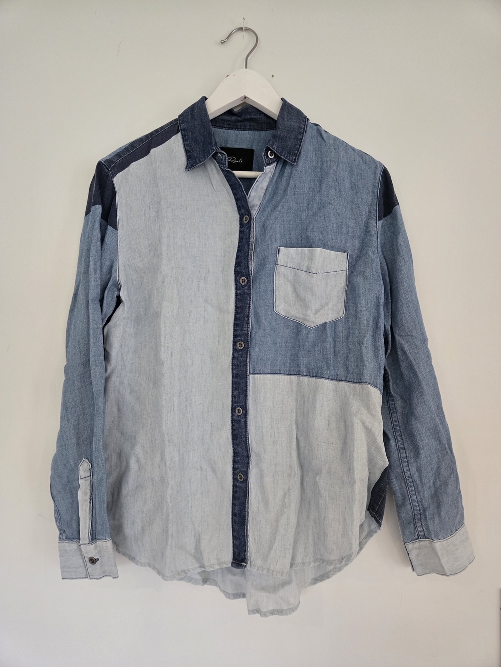 Rails Patchwork Colourblock Denim Shirt in Light & Dark Blue